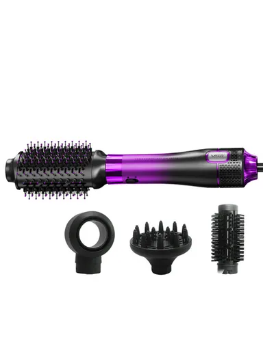 Professional 4-in-1 Hot Air Brush, 1000-1100W, 4 Styling Heads, Adjustable Heat, Rapid Drying &amp; Styling V-484 - Purple 