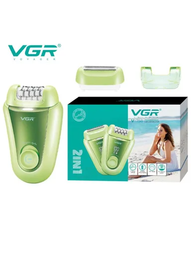 Women's 2-in-1 Electric Shaver &amp; Epilator, Rechargeable Turbo Hair Epilator V-758 - Green