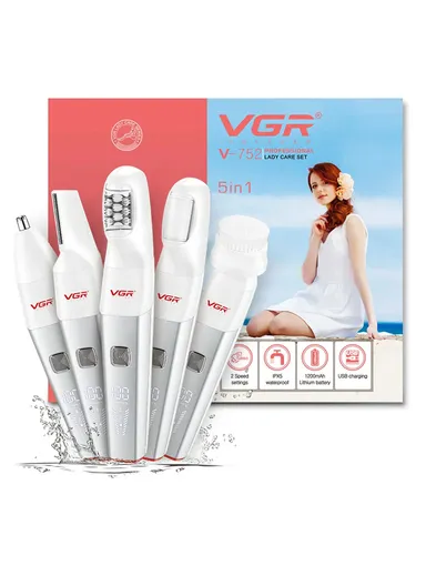 Women's 5-in-1 Professional Waterproof Lady Trimmer Set, Rechargeable Body Epilator with LED Display V-752