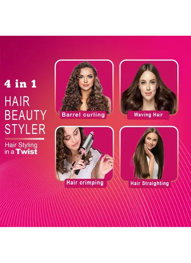 4-in-1 Ceramic Hair Straightener, Curling Iron &amp; Beauty Styler, Adjustable Heat Frizz Protection Hair Straightener V-563 - Pink