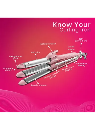 4-in-1 Ceramic Hair Straightener, Curling Iron &amp; Beauty Styler, Adjustable Heat Frizz Protection Hair Straightener V-563 - Pink