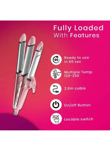 4-in-1 Ceramic Hair Straightener, Curling Iron &amp; Beauty Styler, Adjustable Heat Frizz Protection Hair Straightener V-563 - Pink