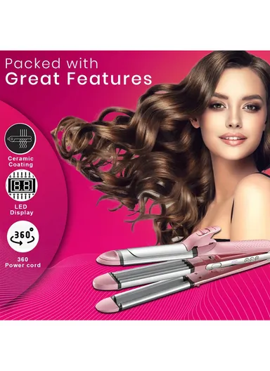 4-in-1 Ceramic Hair Straightener, Curling Iron &amp; Beauty Styler, Adjustable Heat Frizz Protection Hair Straightener V-563 - Pink