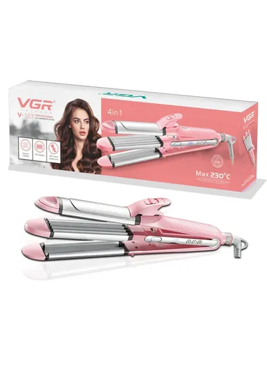 4-in-1 Ceramic Hair Straightener, Curling Iron &amp; Beauty Styler, Adjustable Heat Frizz Protection Hair Straightener V-563 - Pink