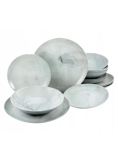 19Pcs Tempered Glass Dinnerware Set, Chip-Resistant, Microwave &amp; Dishwasher Safe, Includes Plates &amp; Salad Bowl- Black &amp; White - Q0217