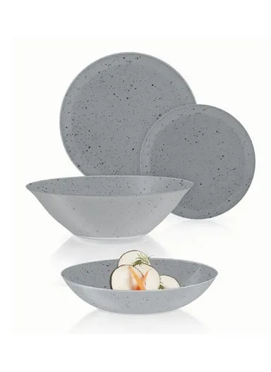 19Pcs Grey Glass Dinnerware Set, Elegant, Durable &amp; Dishwasher Safe Tableware V3832