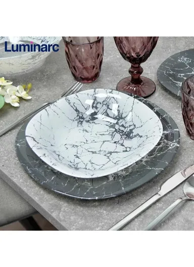 19Pcs Marble-Style Glass Dinnerware Set, Tempered Glass, Microwave Safe, Black &amp; White - V3830