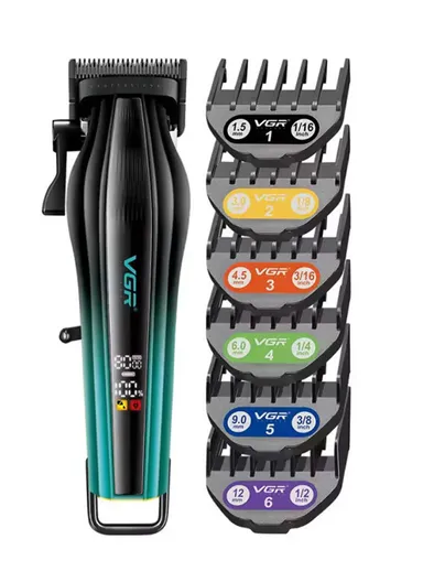 Professional Rechargeable Cordless Hair Clipper, Adjustable Taper Hair Clipper with LED Display &amp; Guide Combs V-273 - Blue