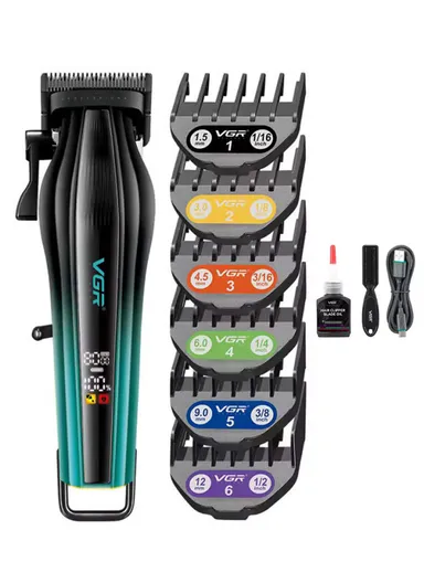 Professional Rechargeable Cordless Hair Clipper, Adjustable Taper Hair Clipper with LED Display &amp; Guide Combs V-273 - Blue