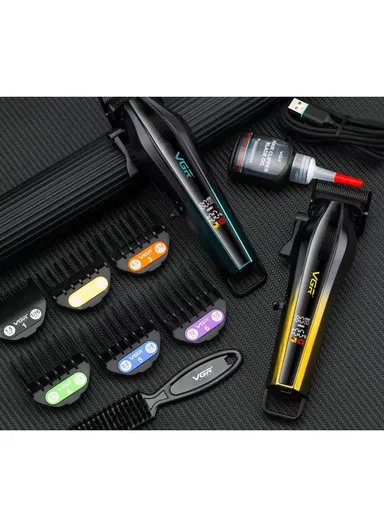 Professional Rechargeable Cordless Hair Clipper, Adjustable Taper Hair Clipper with LED Display &amp; Guide Combs V-273 - Blue