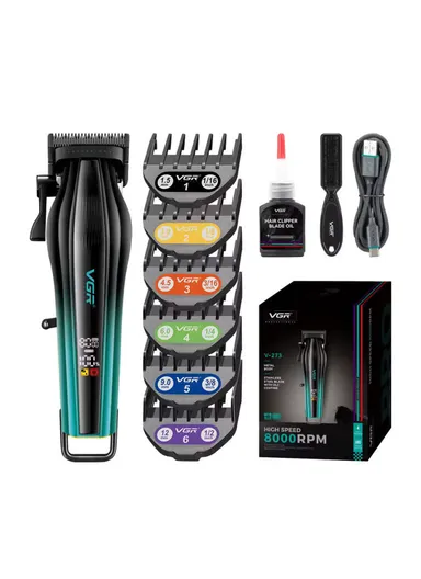 Professional Rechargeable Cordless Hair Clipper, Adjustable Taper Hair Clipper with LED Display &amp; Guide Combs V-273 - Blue