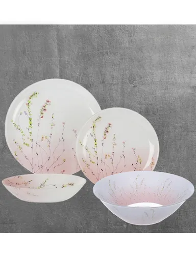 19Pcs Floral Glass Dinnerware Set, Elegant, Durable &amp; Dishwasher Safe Tableware for Any Occasion V3833