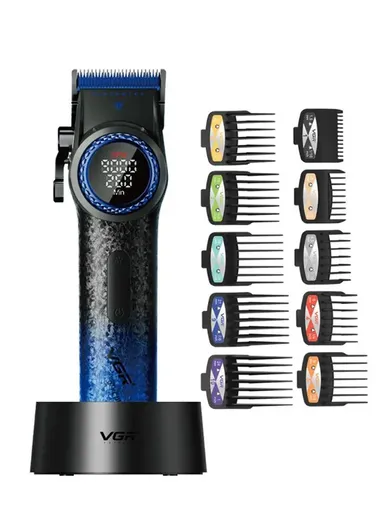 Professional Cordless Hair Clippers &amp; Trimmers Set with Zero Gap T-Blade, High-Density Carbon Steel Blades Hair Clipper &amp; Trimmer with Digital Display &amp; Lever Lock V-001 - Blue