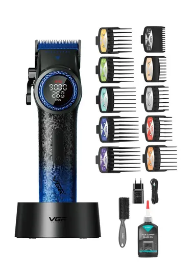 Professional Cordless Hair Clippers &amp; Trimmers Set with Zero Gap T-Blade, High-Density Carbon Steel Blades Hair Clipper &amp; Trimmer with Digital Display &amp; Lever Lock V-001 - Blue