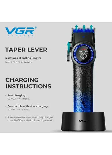 Professional Cordless Hair Clippers &amp; Trimmers Set with Zero Gap T-Blade, High-Density Carbon Steel Blades Hair Clipper &amp; Trimmer with Digital Display &amp; Lever Lock V-001 - Blue