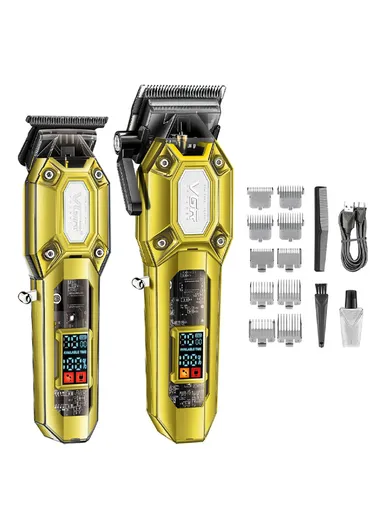 Professional Hair Clipper &amp; Trimmer Set with LED Display, Ceramic &amp; Stainless Steel Blades, USB Type-C Charging V-600 &amp; V-900 – Gold