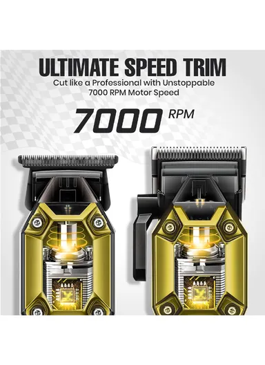 Professional Hair Clipper &amp; Trimmer Set with LED Display, Ceramic &amp; Stainless Steel Blades, USB Type-C Charging V-600 &amp; V-900 – Gold