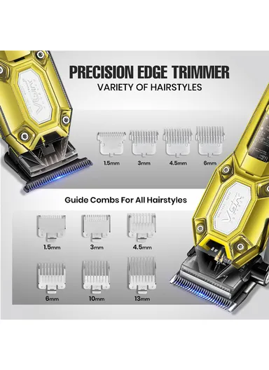 Professional Hair Clipper &amp; Trimmer Set with LED Display, Ceramic &amp; Stainless Steel Blades, USB Type-C Charging V-600 &amp; V-900 – Gold