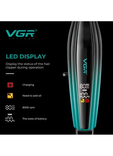 Professional Rechargeable Hair Clipper, 8000 RPM Electric Trimmer with DLC Blades &amp; Adjustable Cutting Length V-974 - Gold