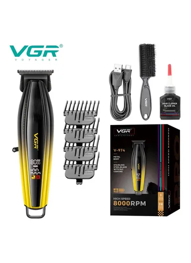 Professional Rechargeable Hair Clipper, 8000 RPM Electric Trimmer with DLC Blades &amp; Adjustable Cutting Length V-974 - Gold