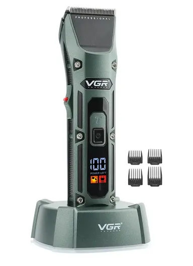 Professional Rechargeable Cordless Hair Clipper with Charging Base , Ceramic &amp; Powder Metallurgy Blades Hair Clipper with LED Battery Display V-696