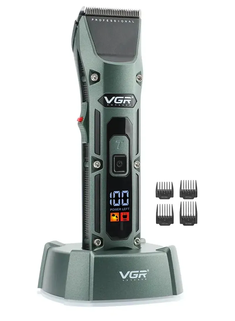 Professional Rechargeable Cordless Hair Clipper with Charging Base , Ceramic &amp; Powder Metallurgy Blades Hair Clipper with LED Battery Display V-696