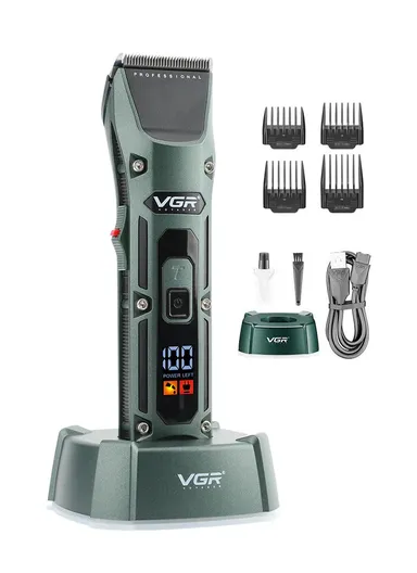 Professional Rechargeable Cordless Hair Clipper with Charging Base , Ceramic &amp; Powder Metallurgy Blades Hair Clipper with LED Battery Display V-696