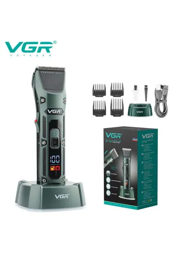 Professional Rechargeable Cordless Hair Clipper with Charging Base , Ceramic &amp; Powder Metallurgy Blades Hair Clipper with LED Battery Display V-696