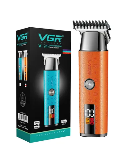Professional Men’s Hair Trimmer with Precision T Blade, Rechargeable Turbo Power Hair Trimmer with LED Display V-943 – Orange