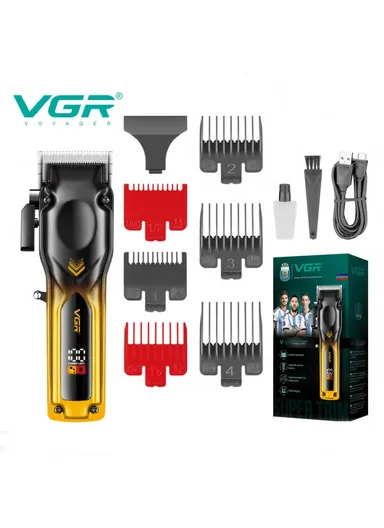 Rechargeable Full Metal Body Hair Clipper with Digital Display, Adjustable Taper Lever &amp; High-Capacity Battery Hair Clipper V-656 – Gold