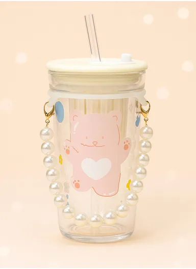 450ml Hot &amp; Cold Sport Glass Cup With Straw &amp; Lid ZB103H 