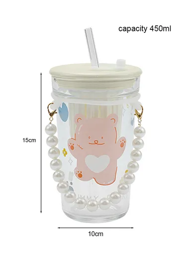 450ml Hot &amp; Cold Sport Glass Cup With Straw &amp; Lid ZB103H 