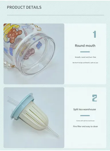 450ml Hot &amp; Cold Sport Glass Cup With Straw &amp; Lid ZB103H 