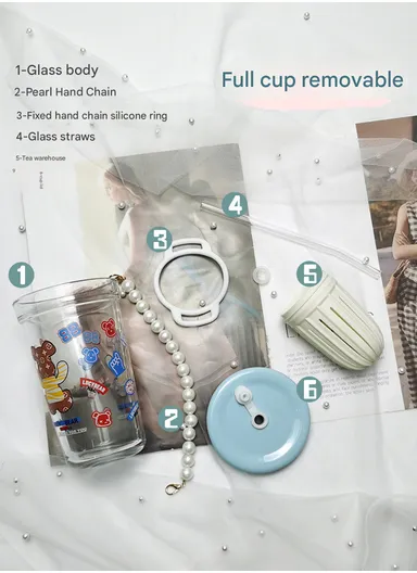 450ml Hot &amp; Cold Sport Glass Cup With Straw &amp; Lid ZB103H 