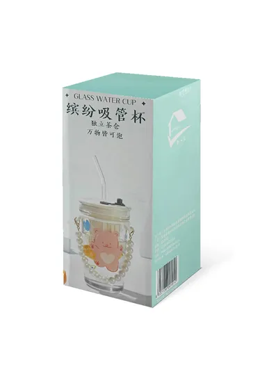 450ml Hot &amp; Cold Sport Glass Cup With Straw &amp; Lid ZB103H 