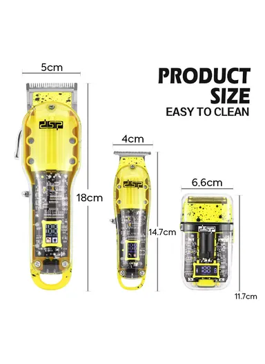 Rechargeable Professional Grooming Barber Kit Set, Hair Clipper, Trimmer &amp; Shaver with LED Display, Guide Comb &amp; Plug-and-Play Feature 80105 - Yellow