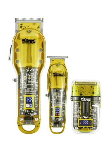 Rechargeable Professional Grooming Barber Kit Set, Hair Clipper, Trimmer &amp; Shaver with LED Display, Guide Comb &amp; Plug-and-Play Feature 80105 - Yellow