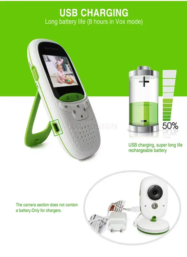 Baby Monitor with 2.0" LCD Screen, Night Vision, Talk Back, Lullabies, Temperature Sensor, Feeding Alarm, Long Range Signal (260m), VOX Mode &amp; Multilingual Support VB602