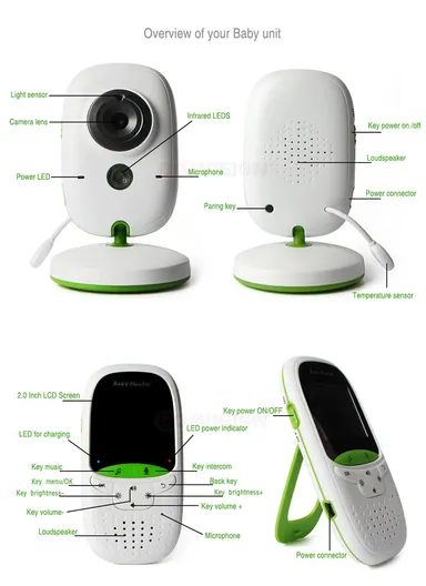 Baby Monitor with 2.0" LCD Screen, Night Vision, Talk Back, Lullabies, Temperature Sensor, Feeding Alarm, Long Range Signal (260m), VOX Mode &amp; Multilingual Support VB602