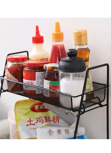 2-Tier Bathroom Countertop Organiser Cosmetic &amp; Makeup Storage, Kitchen Spice Rack Standing Shelf (L36 x W17 x H33)cm - Black