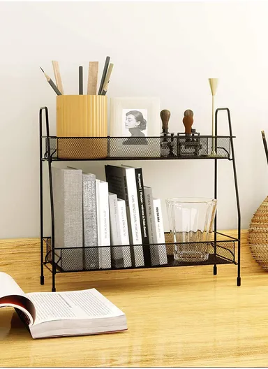 2-Tier Bathroom Countertop Organiser Cosmetic &amp; Makeup Storage, Kitchen Spice Rack Standing Shelf (L36 x W17 x H33)cm - Black