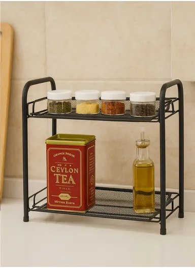 2-Tier Shelves Space Saving Utility Decoration Storage Rack (L36 x W17 x H33) cm - Black