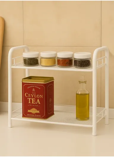 2-Tier Shelves Space Saving Utility Decoration Storage Rack (L36 x W17 x H33)cm - White