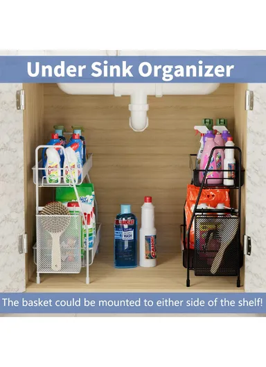 2-Tier Bathroom Shelf, Stainless Steel Spice Organizer for Kitchen Countertop, Metal Holder (L41 x W17 x H33) cm - White