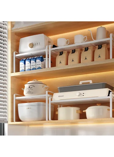 Iron Storage Rack, Multi-Use Countertop Organizer Shelf for Kitchen, Bathroom &amp; Office (W51 × D20.6 × H24)cm – Black