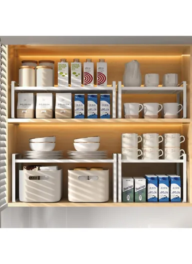 Iron Storage Rack, Multi-Use Countertop Organizer Shelf for Kitchen, Bathroom &amp; Office (W51 × D20.6 × H24)cm – Black