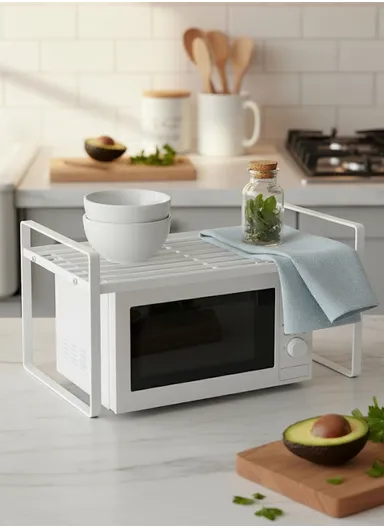 Iron Storage Rack, Multi-Use Countertop Organizer Shelf for Kitchen, Bathroom &amp; Office (W51 × D20.6 × H24)cm – White