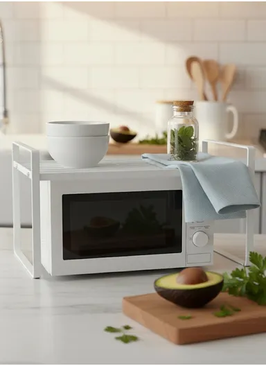 Iron Storage Rack, Multi-Use Countertop Organizer Shelf for Kitchen, Bathroom &amp; Office (W51 × D20.6 × H24)cm – White