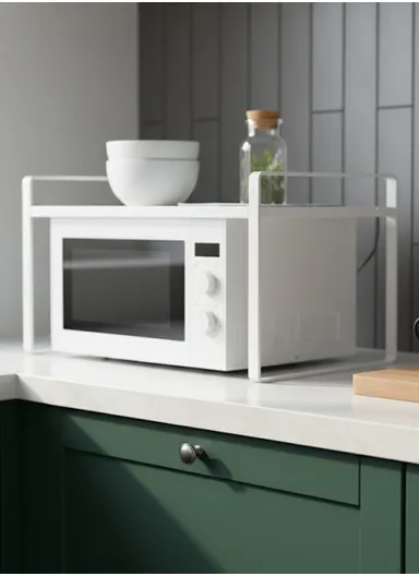 Iron Storage Rack, Multi-Use Countertop Organizer Shelf for Kitchen, Bathroom &amp; Office (W51 × D20.6 × H24)cm – White