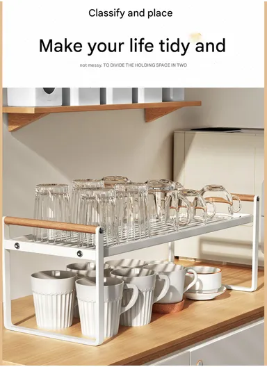 Iron Storage Rack, Multi-Use Countertop Organizer Shelf for Kitchen, Bathroom &amp; Office (W51 × D20.6 × H24)cm – White